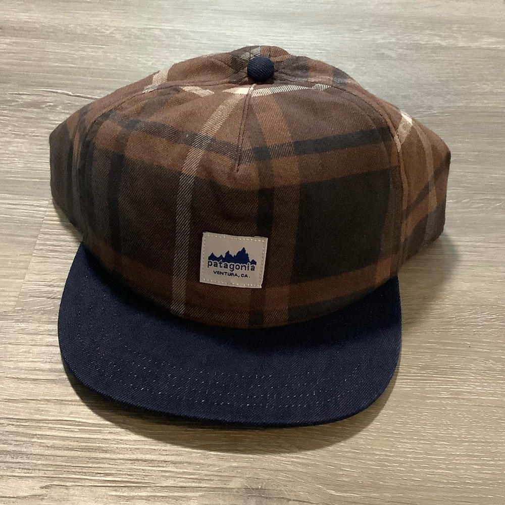Patagonia molasses brown fleece plaid & denim range cap